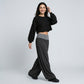 Contrast Foldover Waistband Full-Length Wide-Leg Trousers