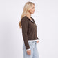 Hooded Long Sleeve Pullover Top with Button Detail and Contrast Trim