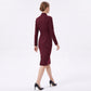 Long Sleeve Stand Collar Sheath Dress with Asymmetric Button Detail