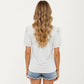 Short Puff Sleeve Top with Scoop Neck Textured Knit Relaxed Fit Casual Shirt
