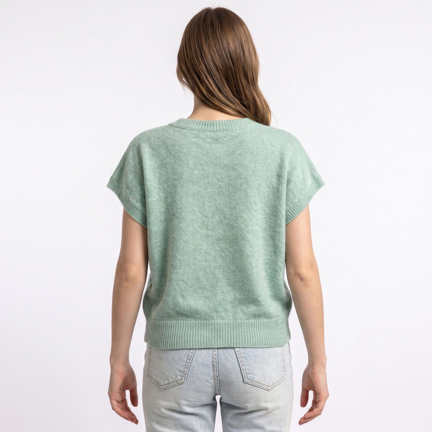 Floral Applique Short Sleeve Knit Sweater