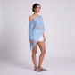 Sheer Open Knit Asymmetrical Poncho Top with One Shoulder Neckline, Draped Sleeve and Pointed Hem