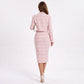 Plaid Cropped Blazer and Square Neck Midi Dress Two Piece Set