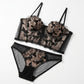 2 Piece Rose Lace Longline Underwire Bra and Panty Lingerie Set