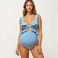 Maternity Ruffle One-Piece Swimsuit with Floral Detail and Front Tie