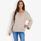 Long Sleeve V-Neck Henley Knit Sweater with Button Details