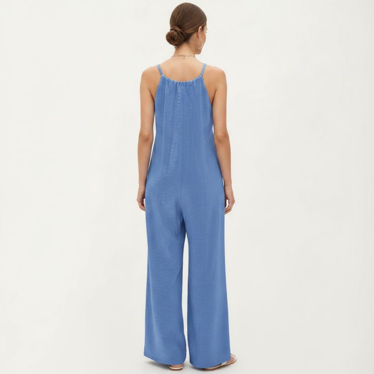 Tie Strap Wide Leg Jumpsuit with Soft Satin Finish