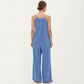 Tie Strap Wide Leg Jumpsuit with Soft Satin Finish
