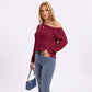 One Shoulder Cold Shoulder Pointelle Knit Long Sleeve Sweater