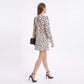 Floral Print Mini Dress V Neck Ruched Long Sleeve A Line Dress
