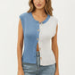 Sleeveless Colorblock Knit Vest with Button Front and Ribbed Trim