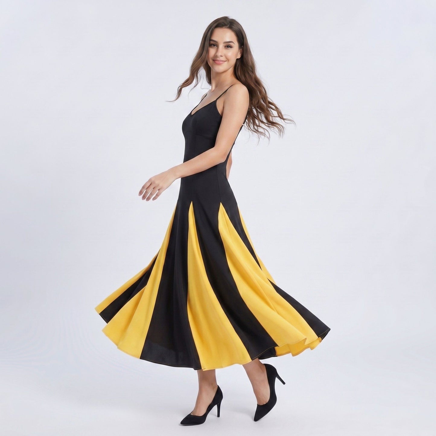 Spaghetti Strap Colorblock Fit and Flare Midi Dress