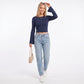Ribbed Boat Neck Bell Sleeve Crop Top