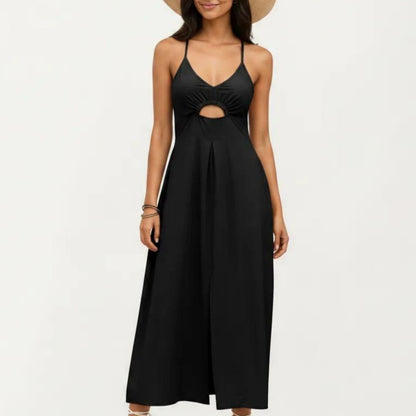 Sleeveless Maxi Dress with Cutout Front and Smocked Back