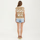 Sleeveless Floral Knit Vest Top with Crew Neck and Contrast Trim