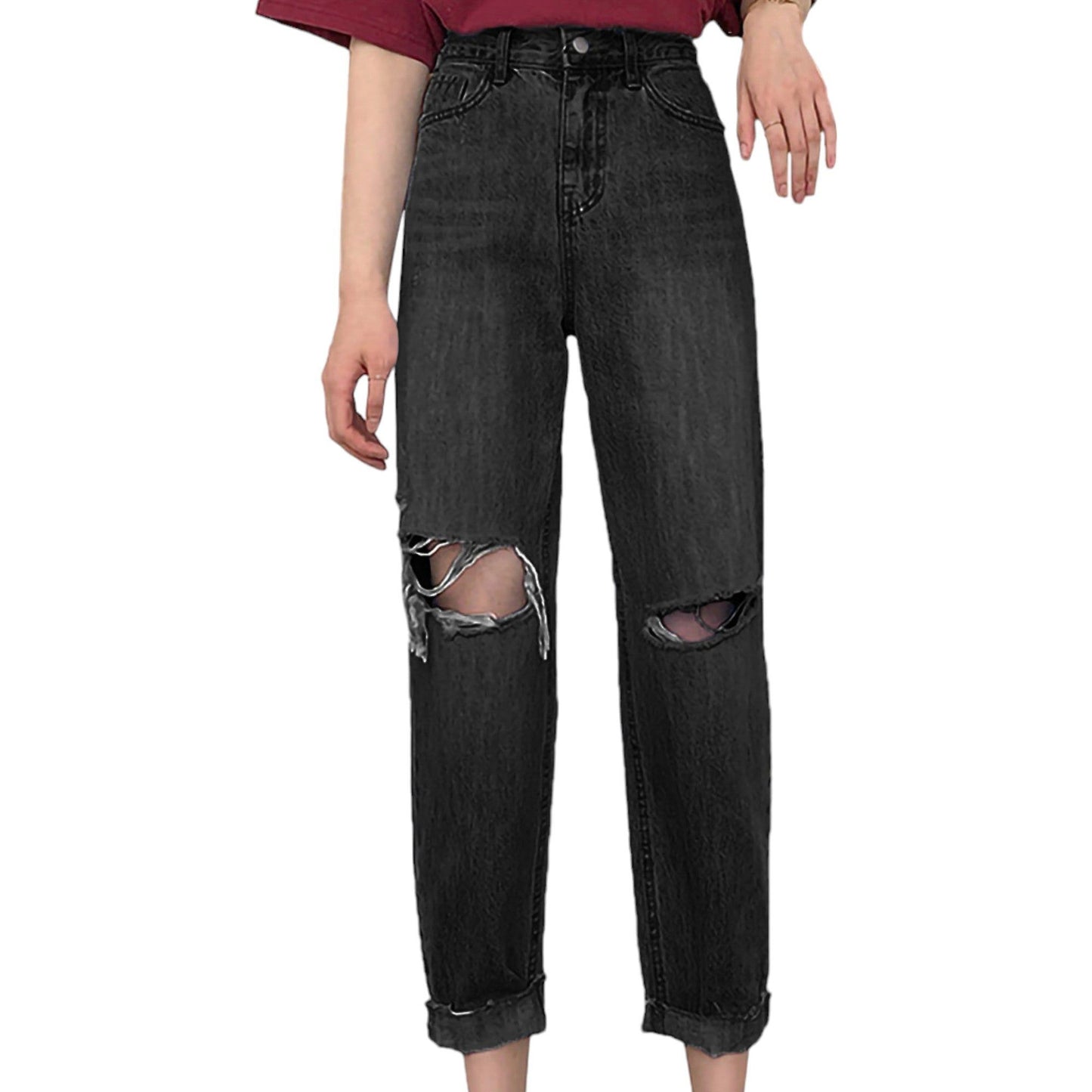 High Waist Ripped Boyfriend Jeans