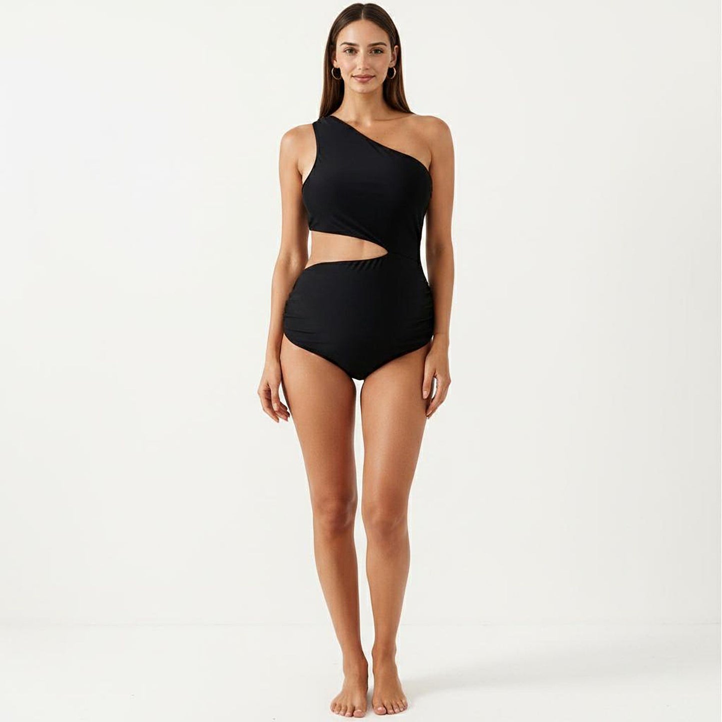 Maternity One-Shoulder Swimsuit with Cutout Detail and High Waist Design