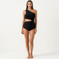 Maternity One-Shoulder Swimsuit with Cutout Detail and High Waist Design