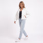 Polka Dot Stand Collar Cropped Jacket Snap Front Relaxed Fit Long Sleeve