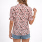 Floral Bow Neck Blouse Short Sleeve Ruffle Cuff Button Top