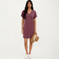 Short Sleeve V Neck Shift Dress with Button Detail Relaxed Fit Casual Tunic Dress