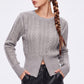 Cable Knit Crewneck Sweater with Front Zipper