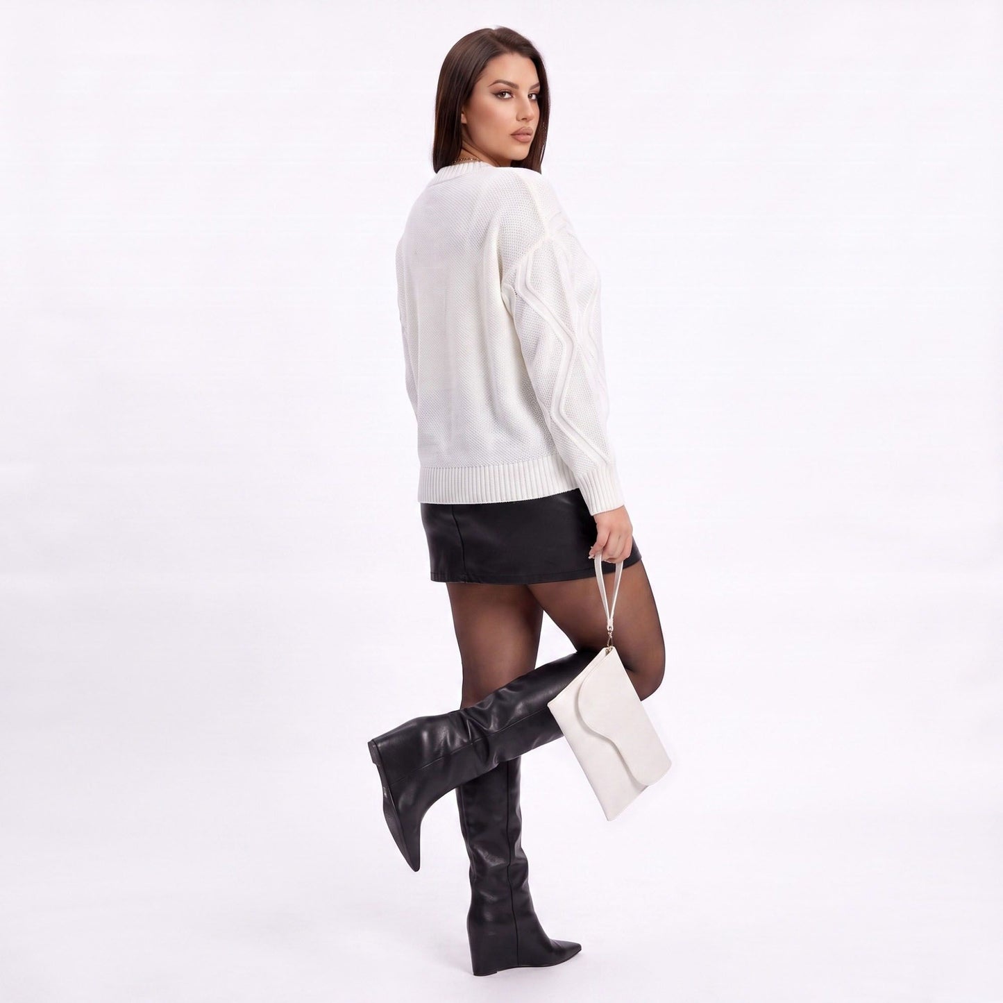 Plus Size Geometric Textured Crewneck Sweater