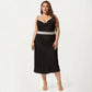 Plus Size Satin Slip Dress with Lace Waist Detail Adjustable Spaghetti Straps Midi Sleepwear Nightgown