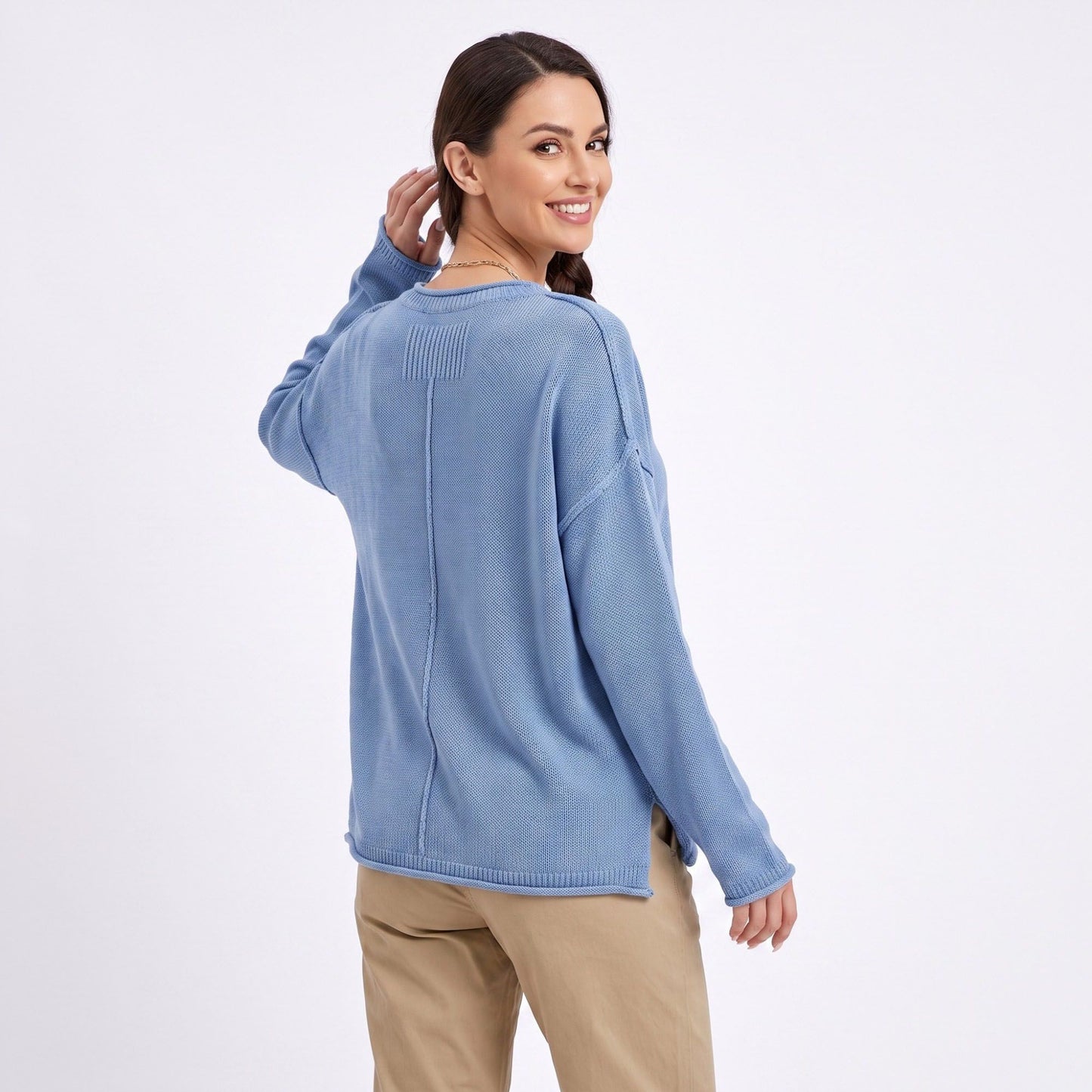 Relaxed Drop Shoulder Crew Neck Long Sleeve Knit Sweater