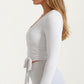 Pilates Wrap Top - Long Sleeve V-Neck Cropped Gym Cover Up Balletcore Workout Shirt