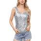 Sleeveless Sequin Tank Top V-Neck Sparkly Party Shirt