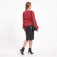 Checkered Peplum Blouse V Neck Long Sleeve Casual Top