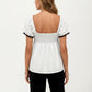 French Style Lace Trim Puff Sleeve Empire Waist Blouse