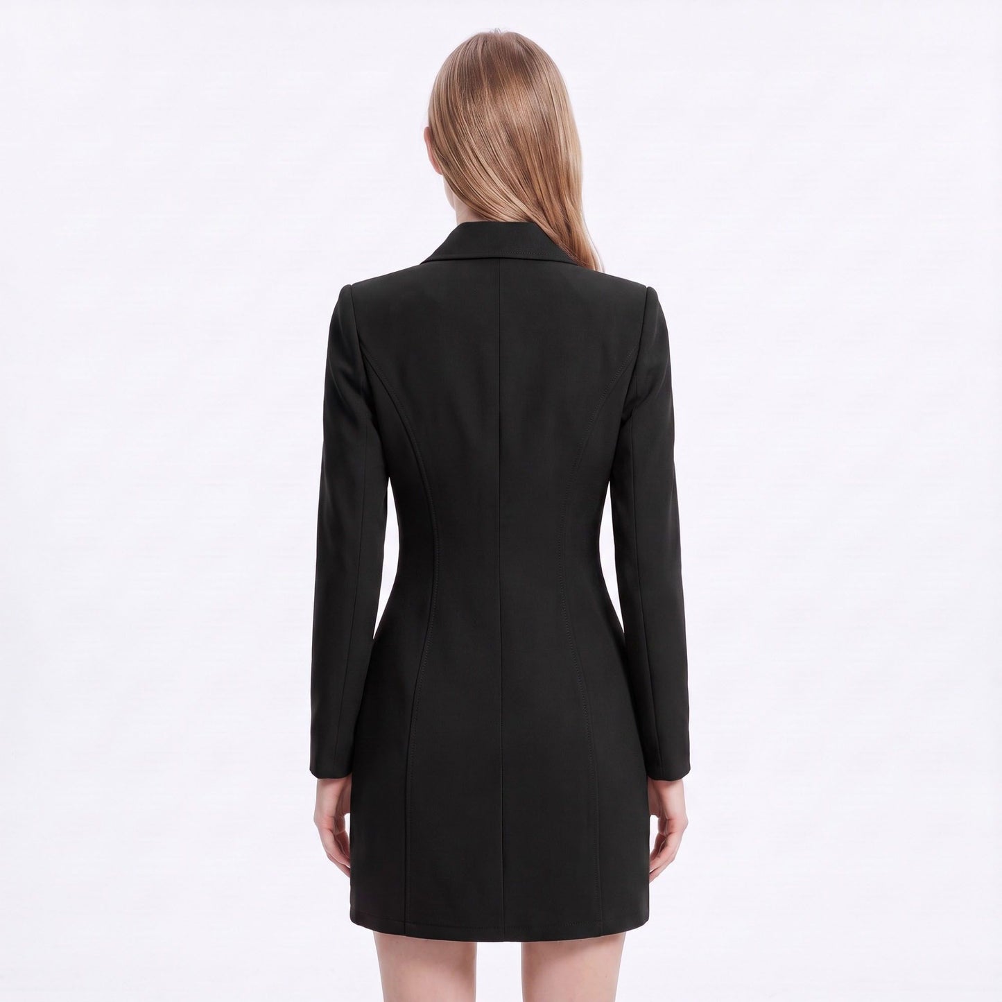 Long Sleeve Button Front Blazer Dress with Notched Collar