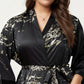 Plus Size Satin Floral Kimono Robe with Self Tie Belt Longline Open Front Lightweight Sleepwear