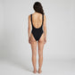 Textured V-Neck One Piece Swimsuit with Wide Straps Front Ring Detail High Cut Leg and Stretch Fit