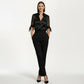 Satin Collared Blouse with Sheer Stripe Sleeves and Bow Tie Cuffs