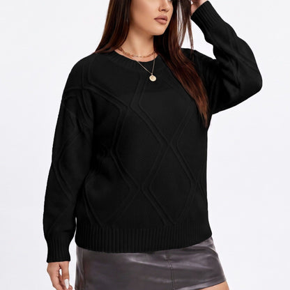 Plus Size Geometric Textured Crewneck Sweater