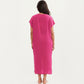 Maxi Swim Cover Up Dress with Crochet Trim V Neck Short Sleeves Relaxed Lightweight Fit