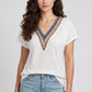 Boho V-Neck Eyelet Blouse Short Sleeve Embroidered Trim Top