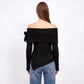 Off Shoulder Bow Asymmetrical Knit Sweater