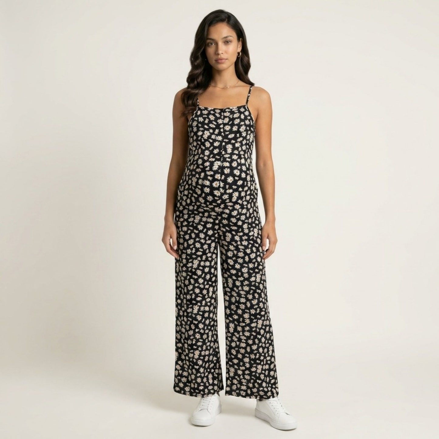 Floral Print Jumpsuit Spaghetti Strap Sleeveless Wide Leg Relaxed Fit One Piece