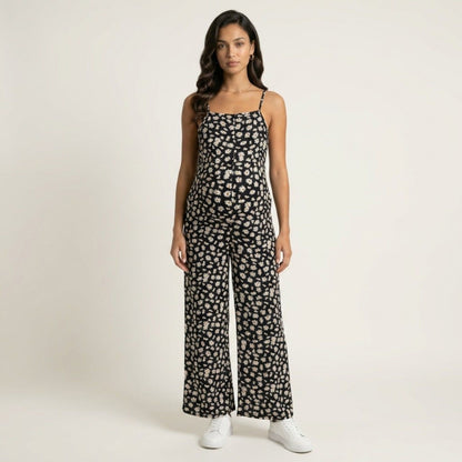Floral Print Jumpsuit Spaghetti Strap Sleeveless Wide Leg Relaxed Fit One Piece
