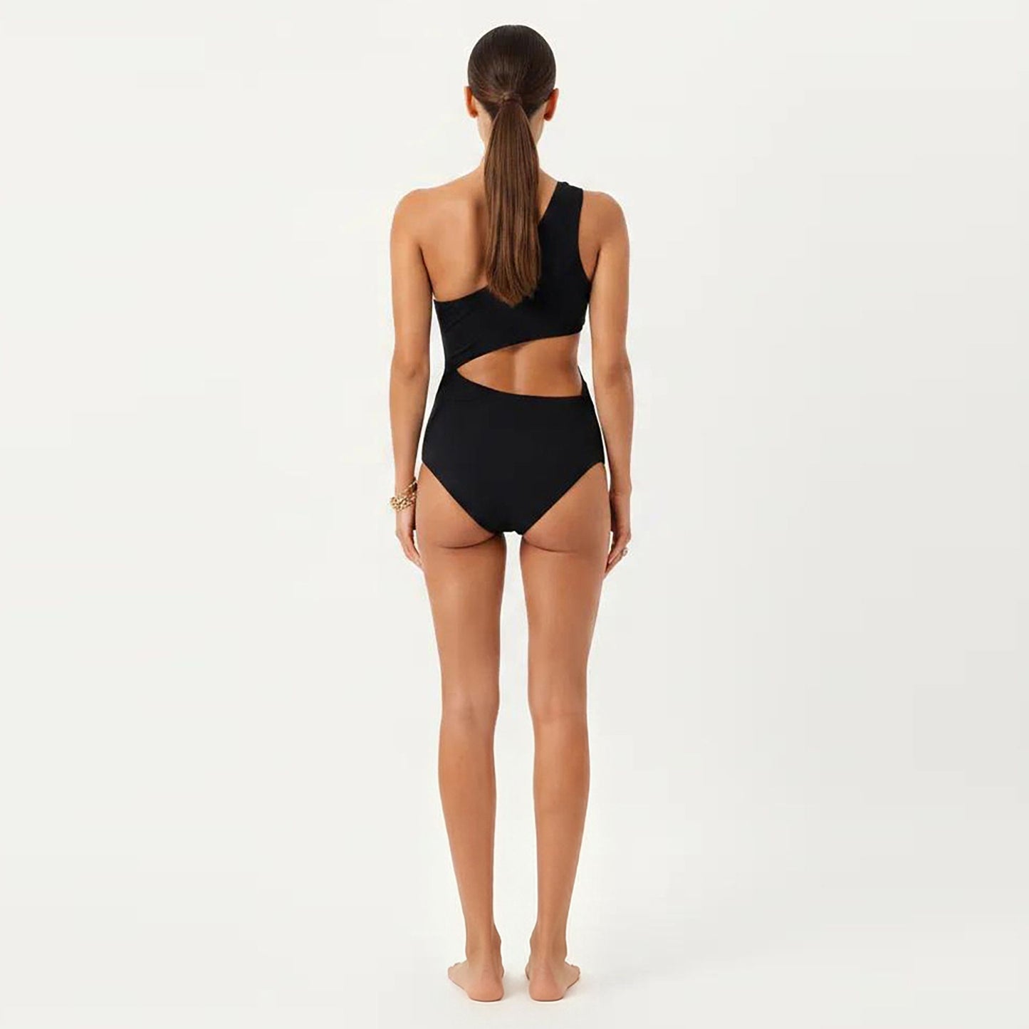 Maternity One-Shoulder Swimsuit with Cutout Detail and High Waist Design
