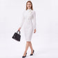 Long Sleeve Stand Collar Sheath Dress with Asymmetric Button Detail