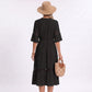 V-Neck Lace Trim Bell Sleeve Midi Dress