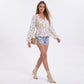 Floral Print Peplum Blouse V Neck Long Sleeve Casual Top