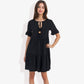 Ruffle Sleeve Tiered Dress With Button And Tassel Detail