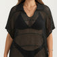 Mesh Swim Cover Up Dress with Open Knit Design Collared Neckline Short Sleeves Relaxed Fit