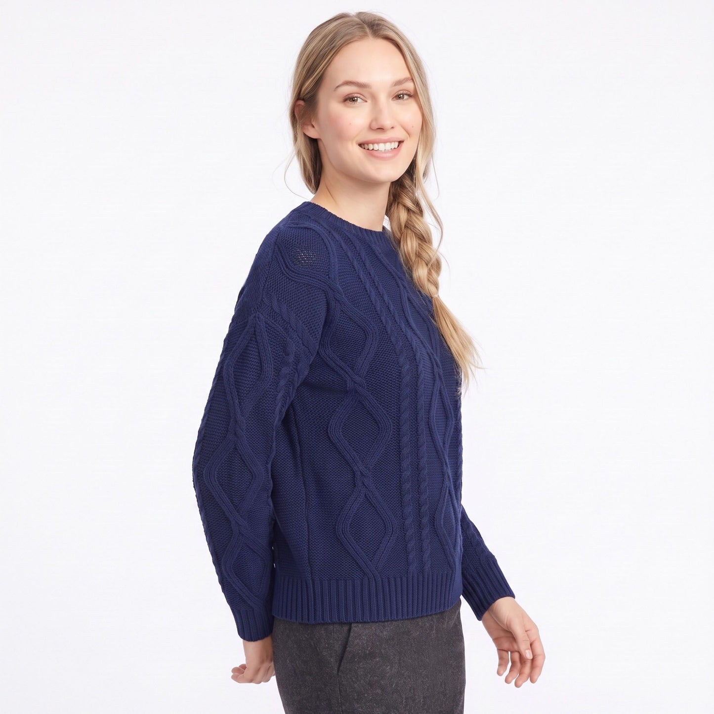 Cable Knit Crew Neck Pullover Sweater